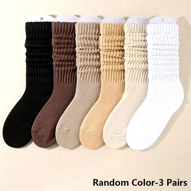 Women Pleated Mid Calf Socks Soft Polyester Everyday Comfort