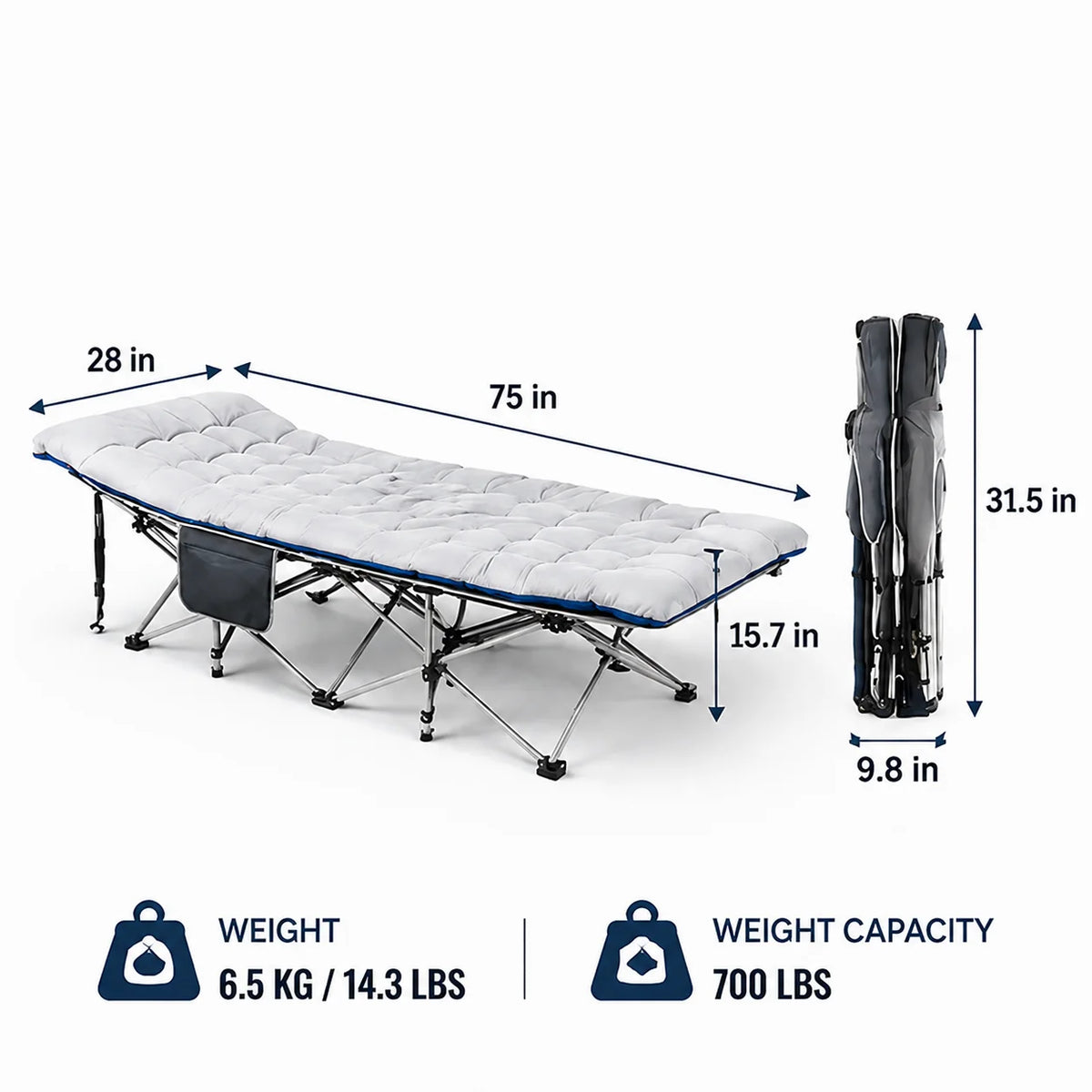 Portable Foldable Camping Cot With Thick Padded Mattress
