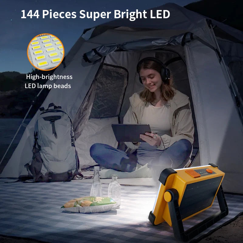 Solar Rechargeable Multifunctional LED Work Light, Portable Outdoor Floodlight-3600mah Lithium Battery, Suitable for Camping