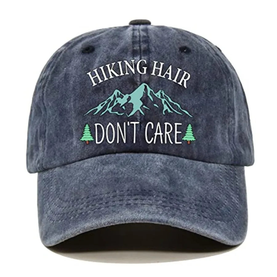 Hiking Hair Don't Care Baseball Cap, Vintage Adjustable Cotton Cap, Birthday Thank You Gifts for Camping Lovers Hiker