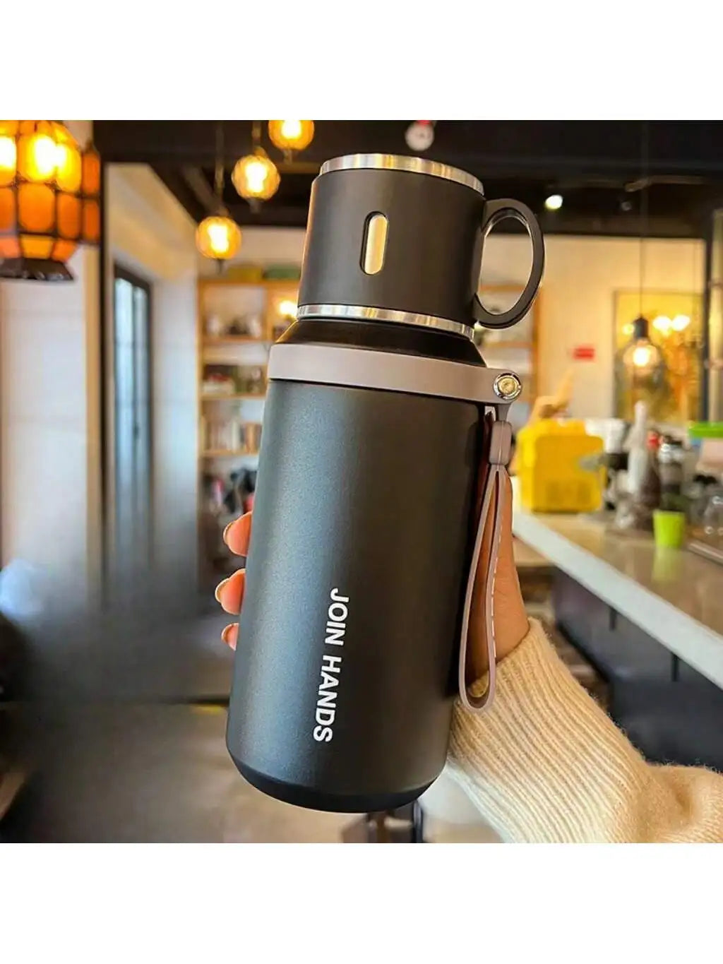 Vacuum Insulated Stainless Steel Thermal Water Bottle With Carry Strap