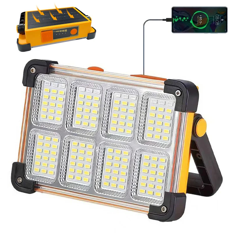 Solar Rechargeable Multifunctional LED Work Light, Portable Outdoor Floodlight-3600mah Lithium Battery, Suitable for Camping