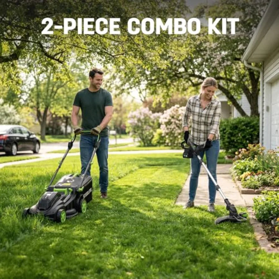40V 17 Electric Lawn Mower 12 String Trimmer Combo Set, Yard Care Kit with 2x4.0Ah Batteries Dual Chargers