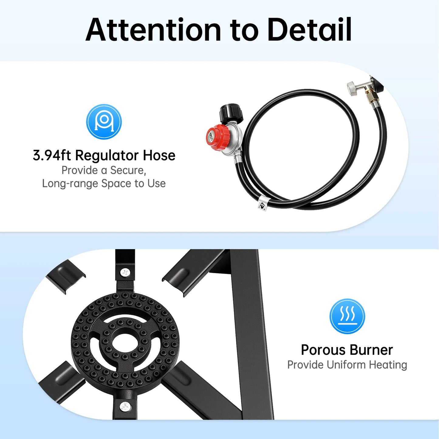 8000W High Power Camping Stove, Single Burner Cast Iron Portable Gas Cooker with Regulator Hose, for Outdoor Picnic BBQ RV