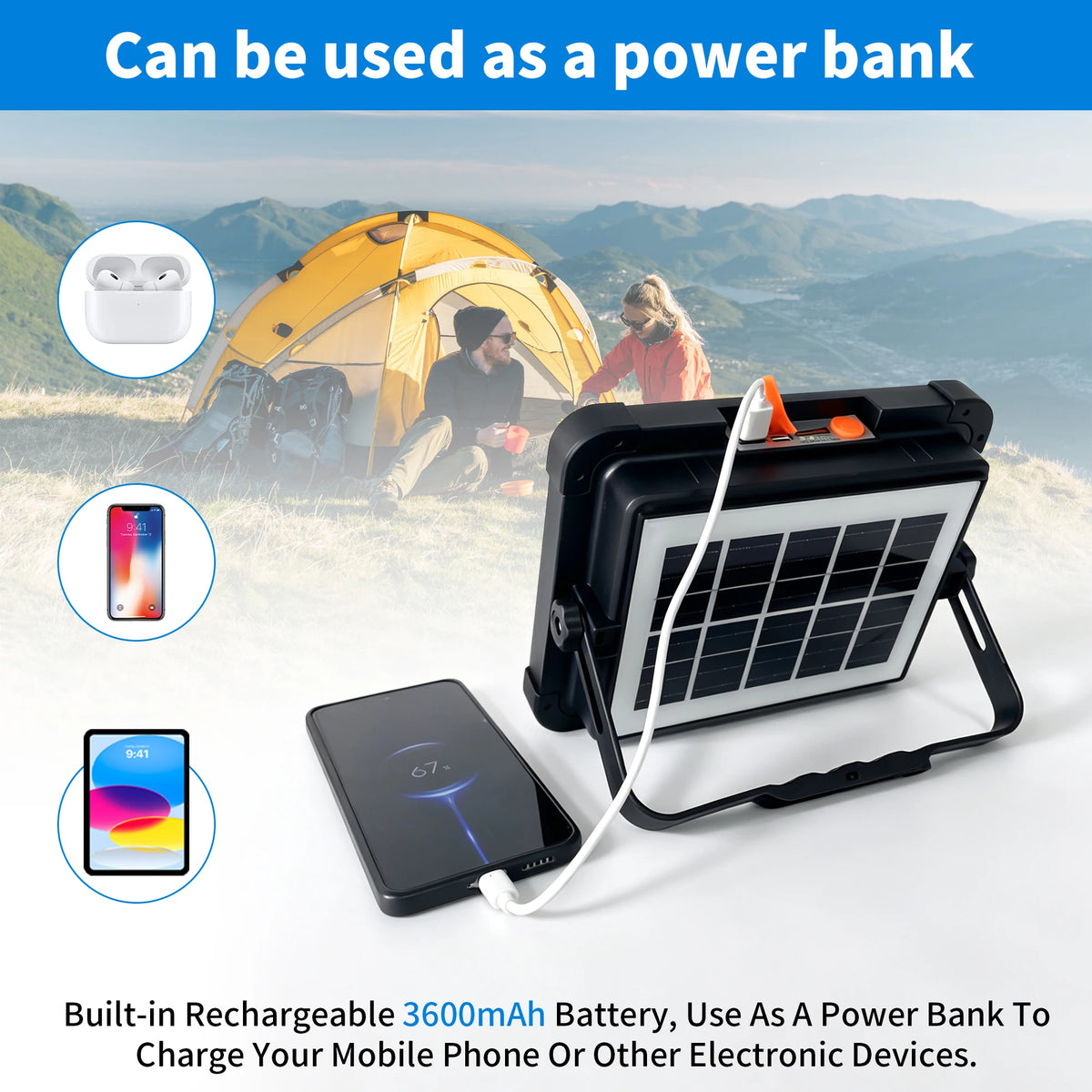 Morglad Portable Solar Led Floodlight Rechargeable Emergency Camping Light