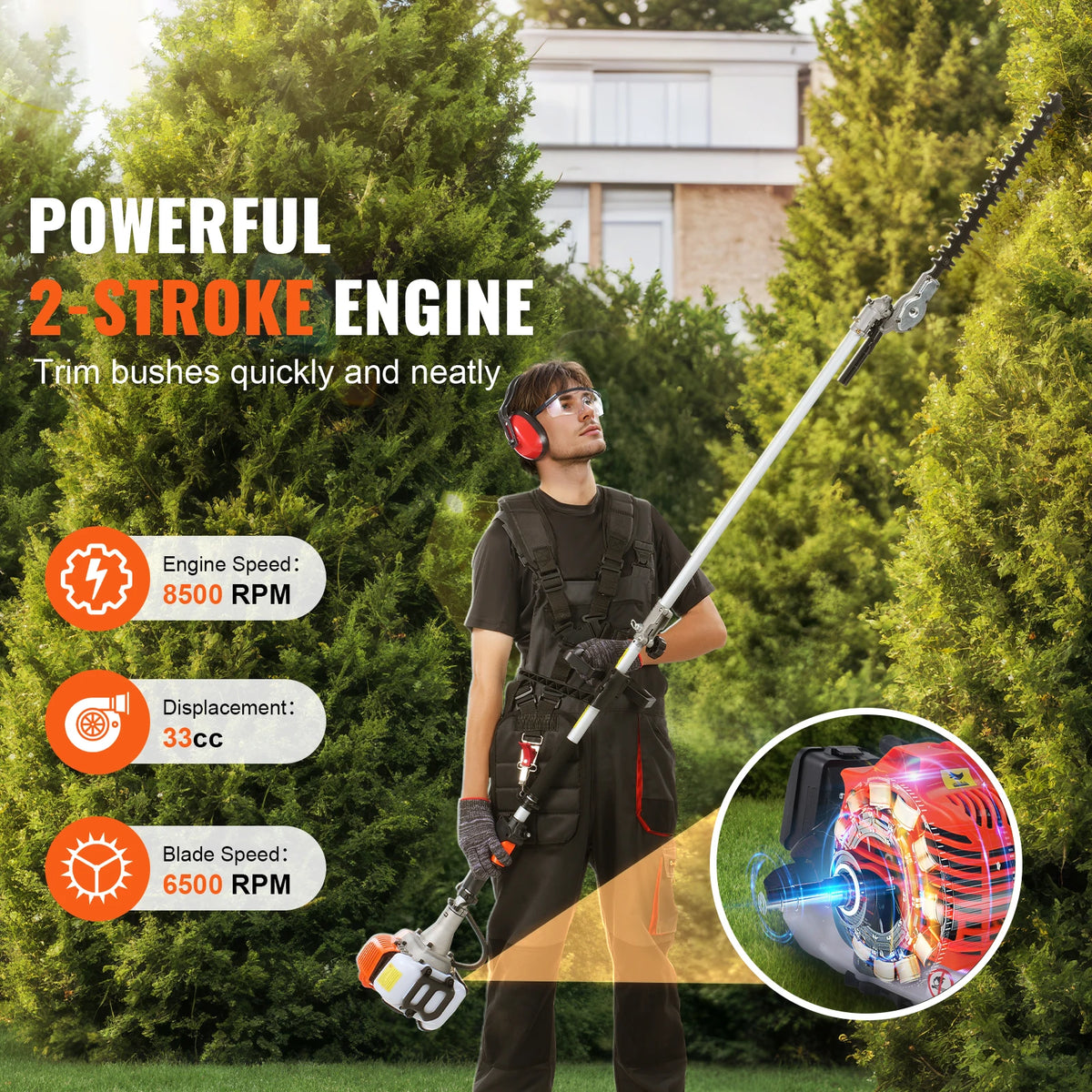 SucceBuy 33cc 6In1 Gas Powered Hedge Trimmer And Brush Cutter