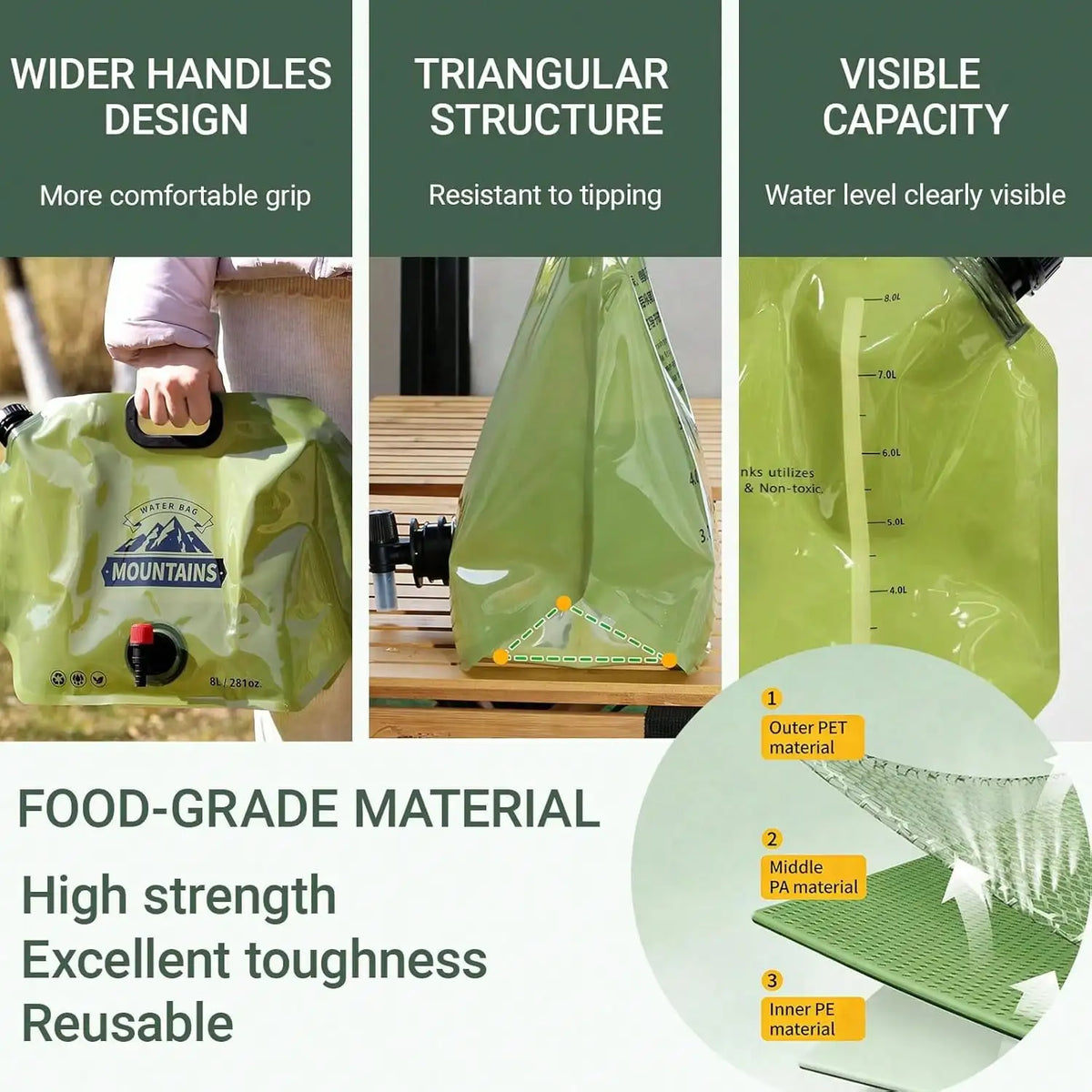 Collapsible Camping Water Jug Set With Spout For Hiking
