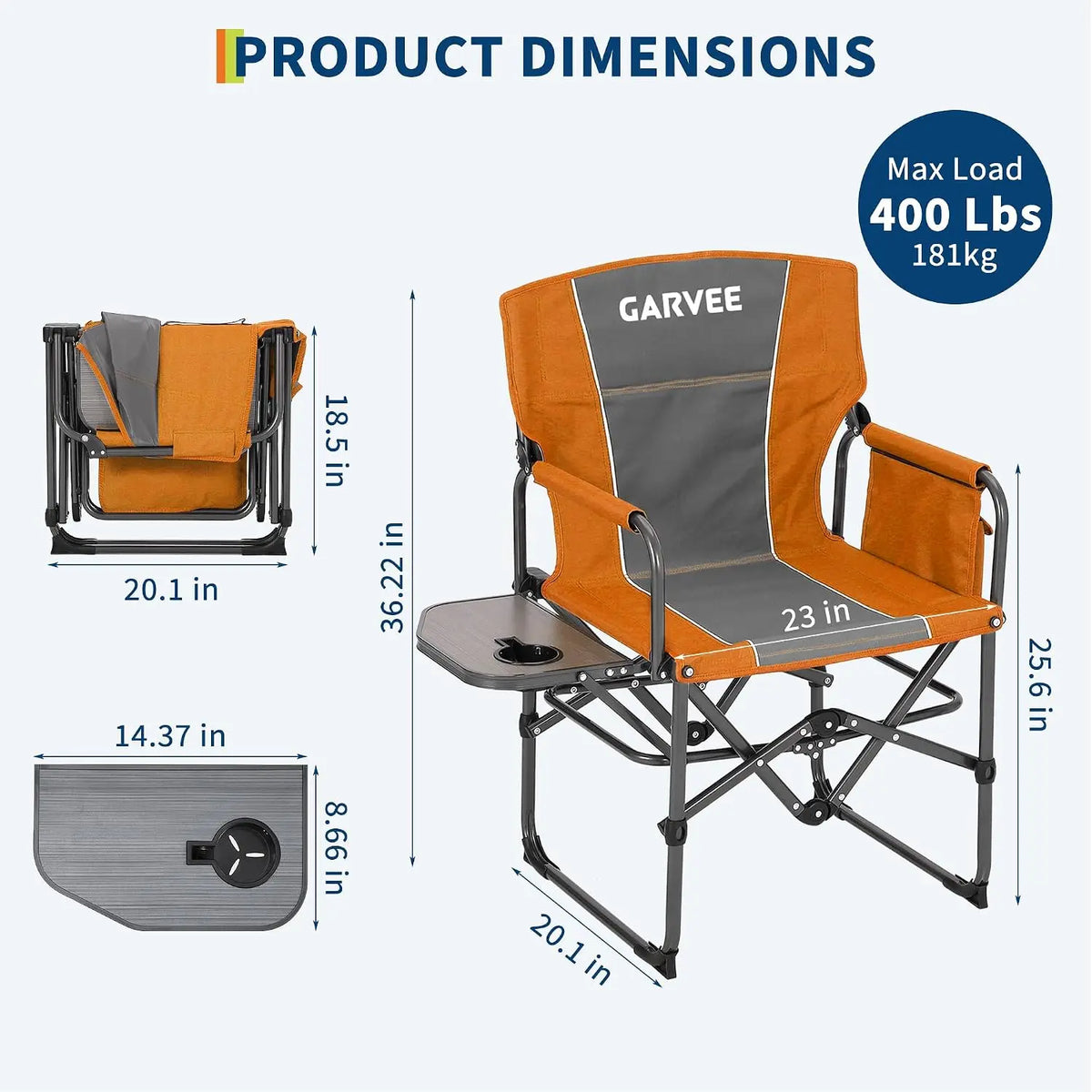 TACLEEKII Oversized Folding Camping Director Chair With Side Table