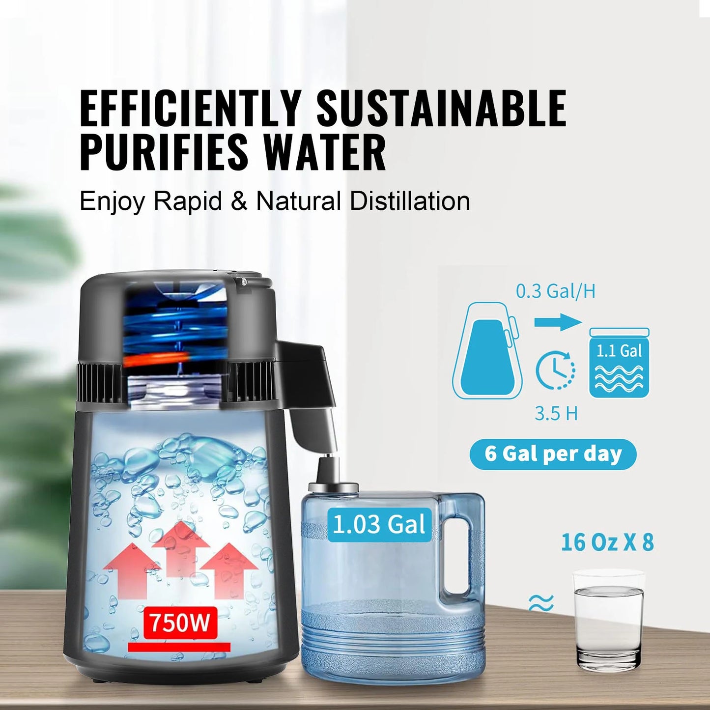 SucceBuy Stainless Steel Countertop Water Distiller Purifier