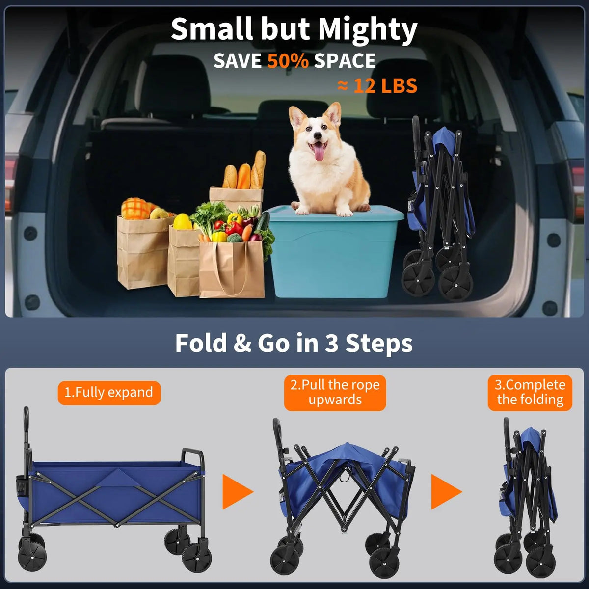 Heavy Duty Collapsible Utility Wagon With Adjustable Handle