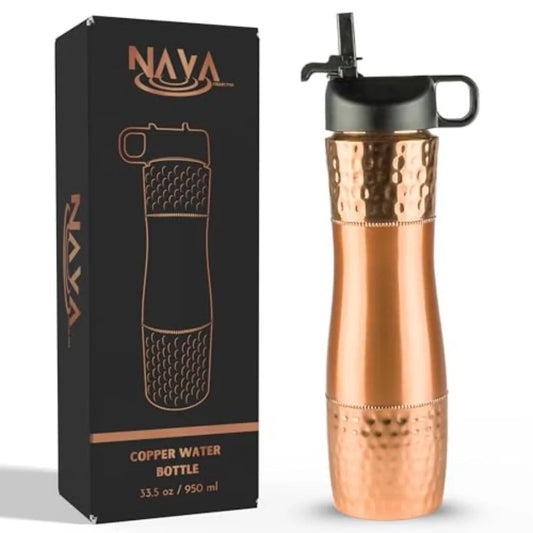 Ayurvedic Copper Water Bottle With Straw And Sports Lid