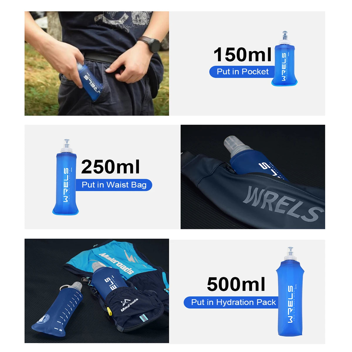 WRELS Collapsible Silicone Water Bottle For Outdoor Camping And Running