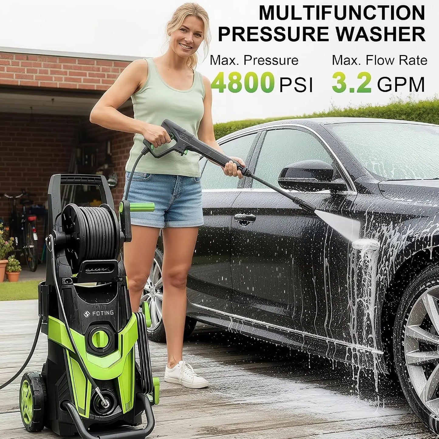 Foting Electric Pressure Washer 4800 PSI For Home Driveway Cleaning