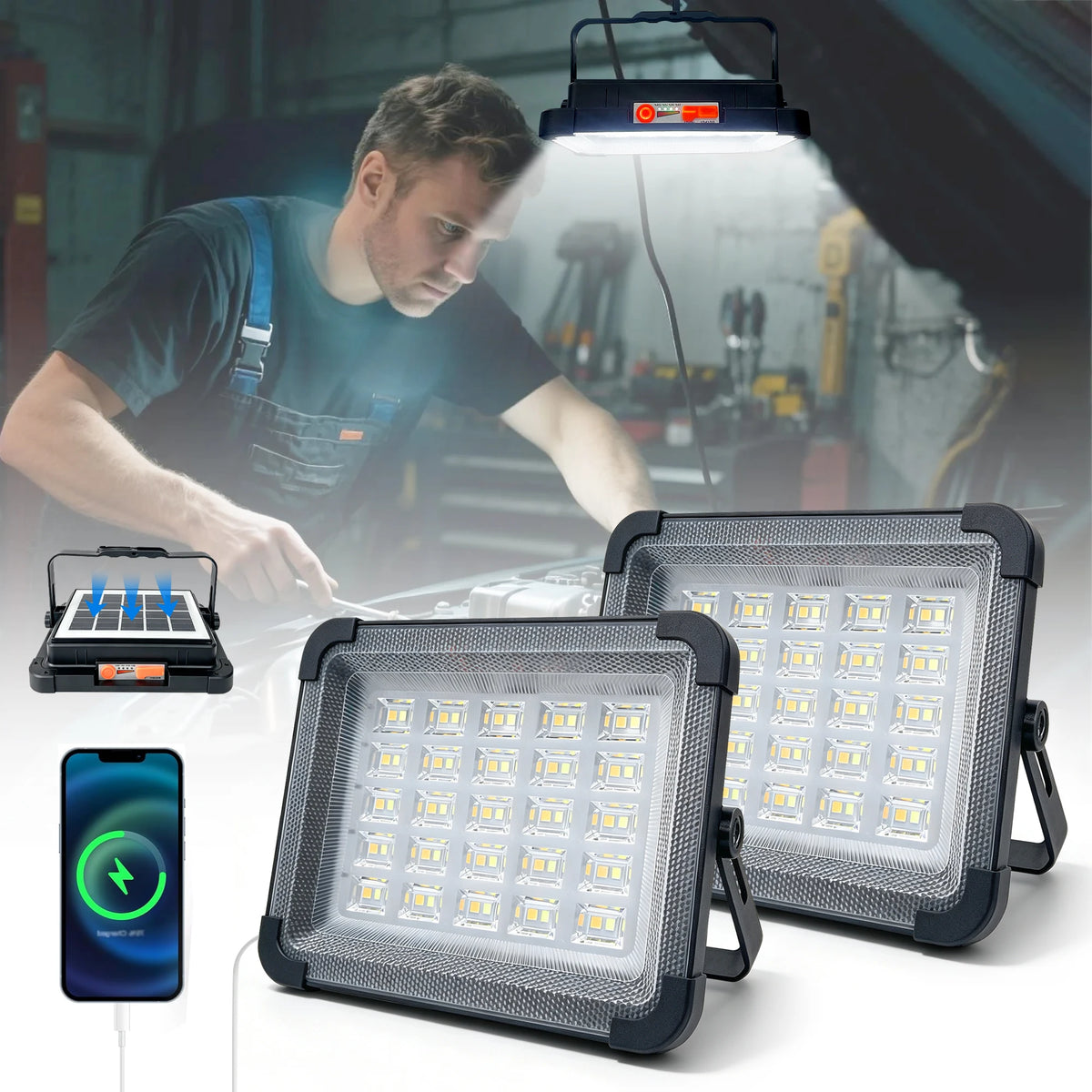 Morglad Portable Solar Led Floodlight Rechargeable Emergency Camping Light