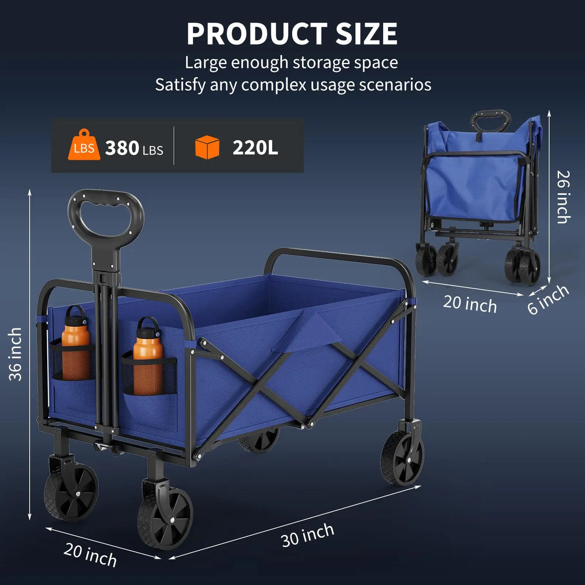 Heavy Duty Collapsible Utility Wagon With Adjustable Handle