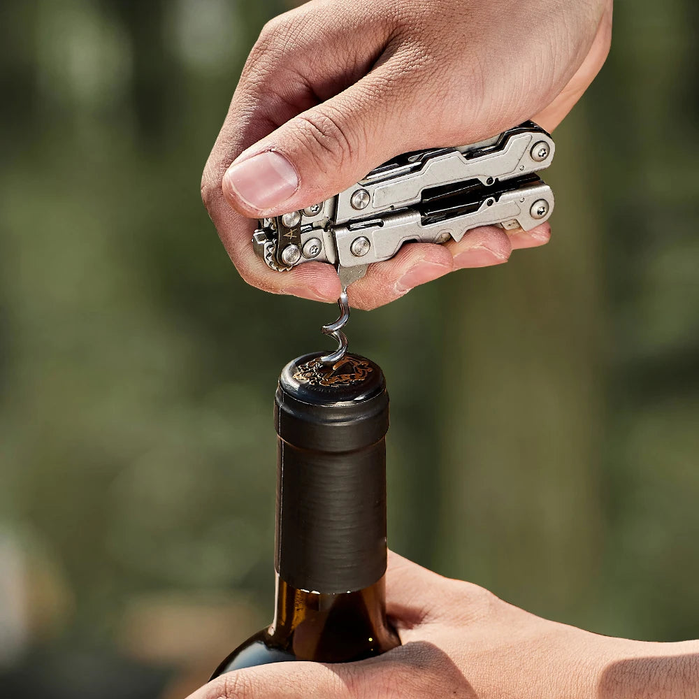 SOG 19 in 1 PowerLitre Mini Multi-tool Pliers 5 Inch Stainless Steel Folding EDC Pocket Knife With Wine Corkscrew Screwdriver Wire Cutter Scissors Can Bottle Opener For Camping Car Travel Survival Daily Carry, Portable Outdoo