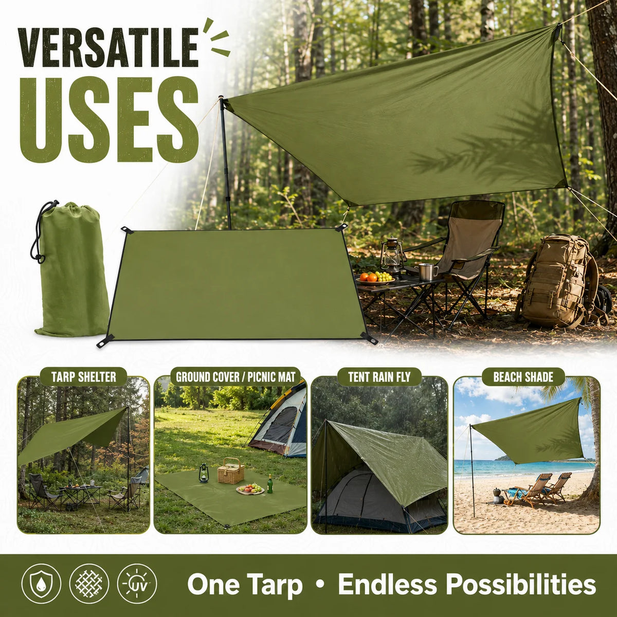 Outdoor Waterproof Camping Tarp Shelter With Grommets For Hiking and Camping