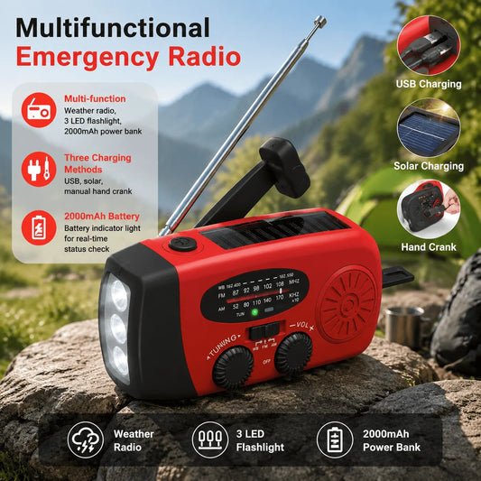 Hand Crank Solar Emergency Radio With Flashlight And Power Bank