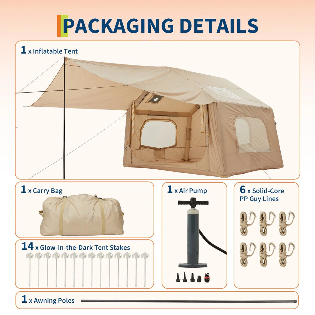 HiMISS Quick Setup Inflatable Camping Tent With Skylight And Canopy
