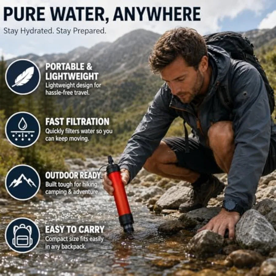 Portable Water Filter Straw for Camping Hiking and Travel