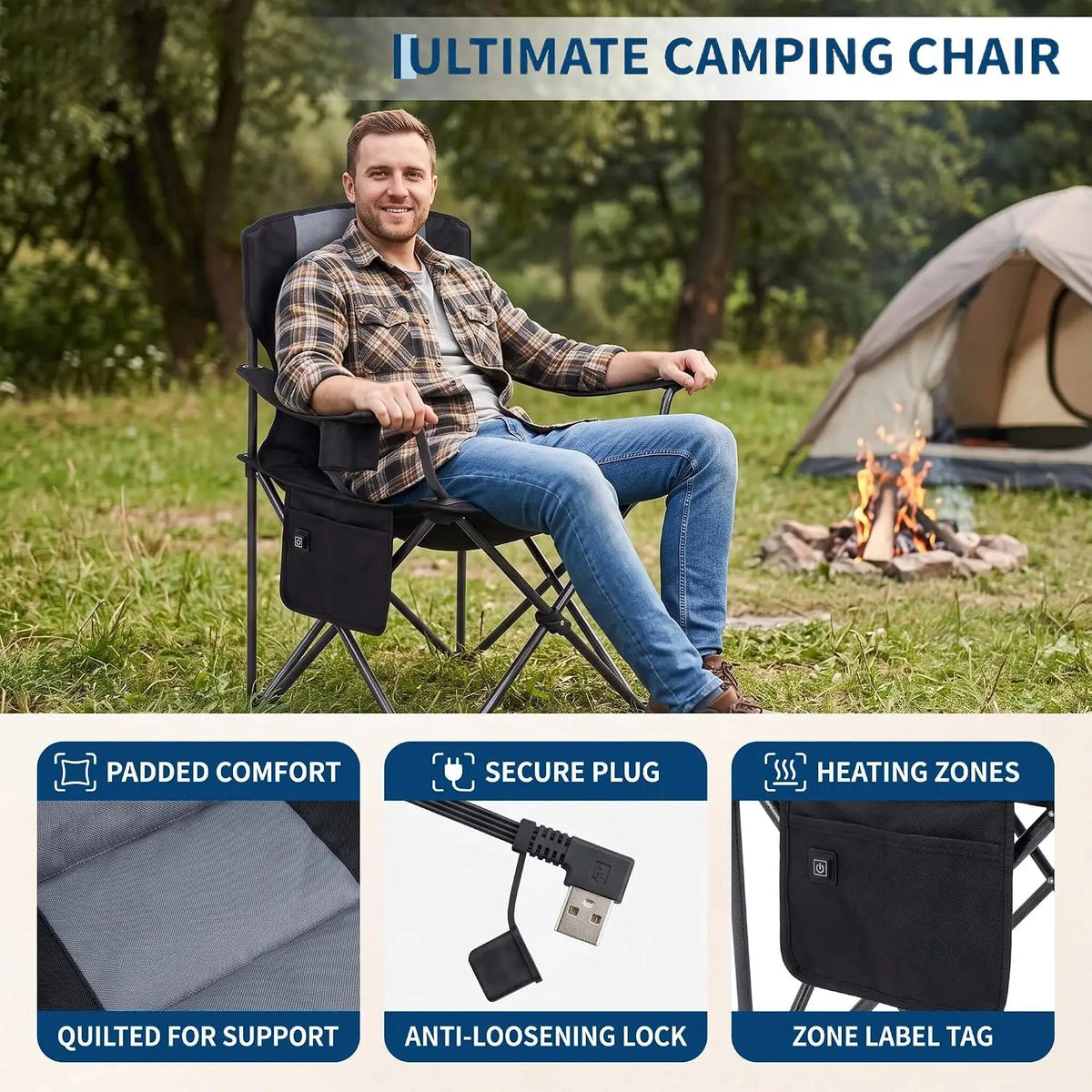 HiMISS Heated Folding Camping Chair With Dual-Zone Seat And Back
