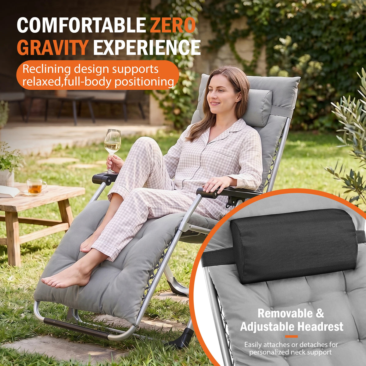 JHK Zero Gravity Reclining Camping Chair With Cushion Cup Holder