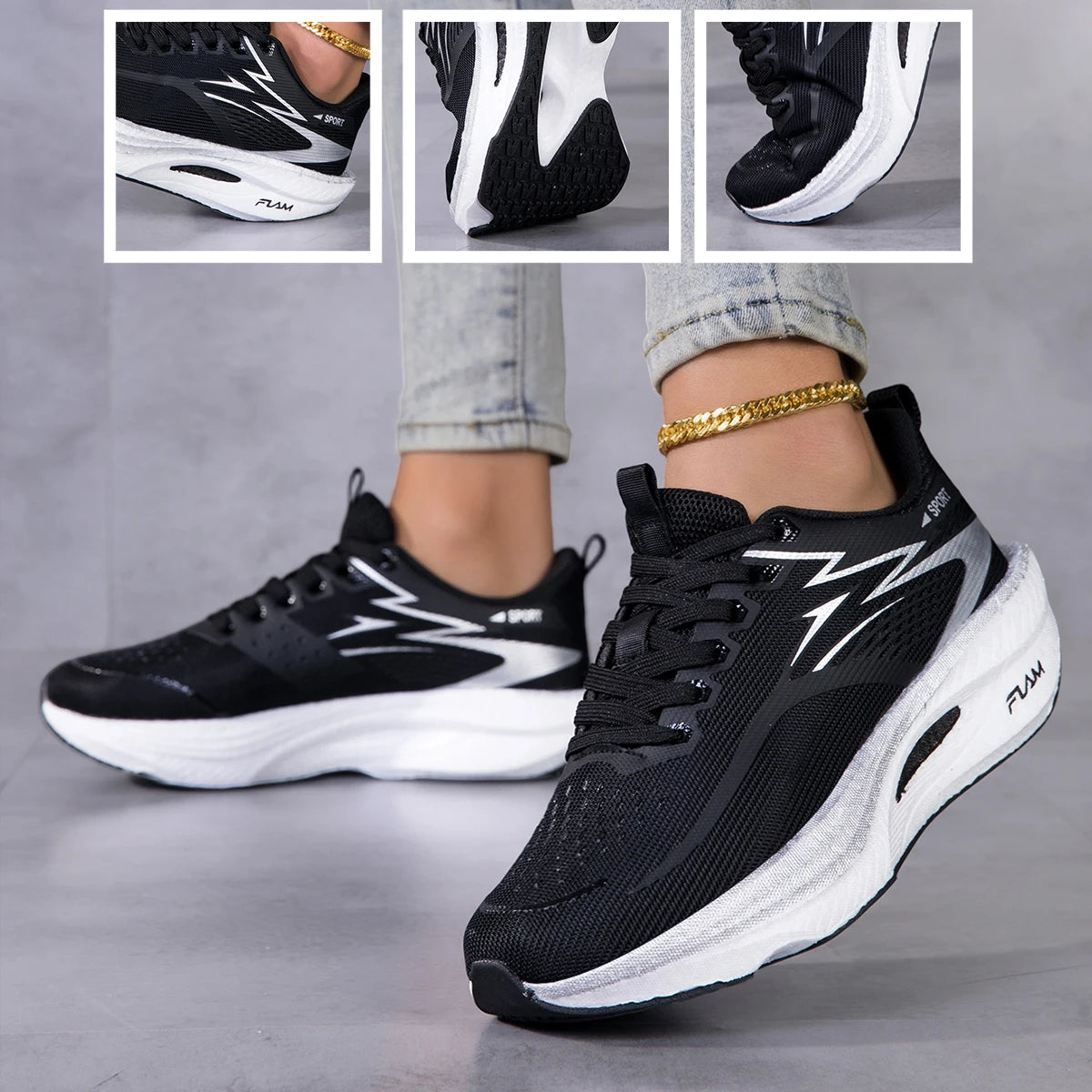Breathable Platform Running Sneakers Featuring Cushioned Mesh Construction