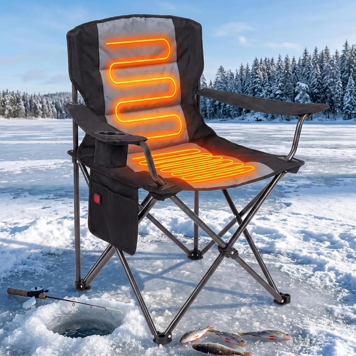 HiMISS Heated Folding Camping Chair With Dual-Zone Seat And Back