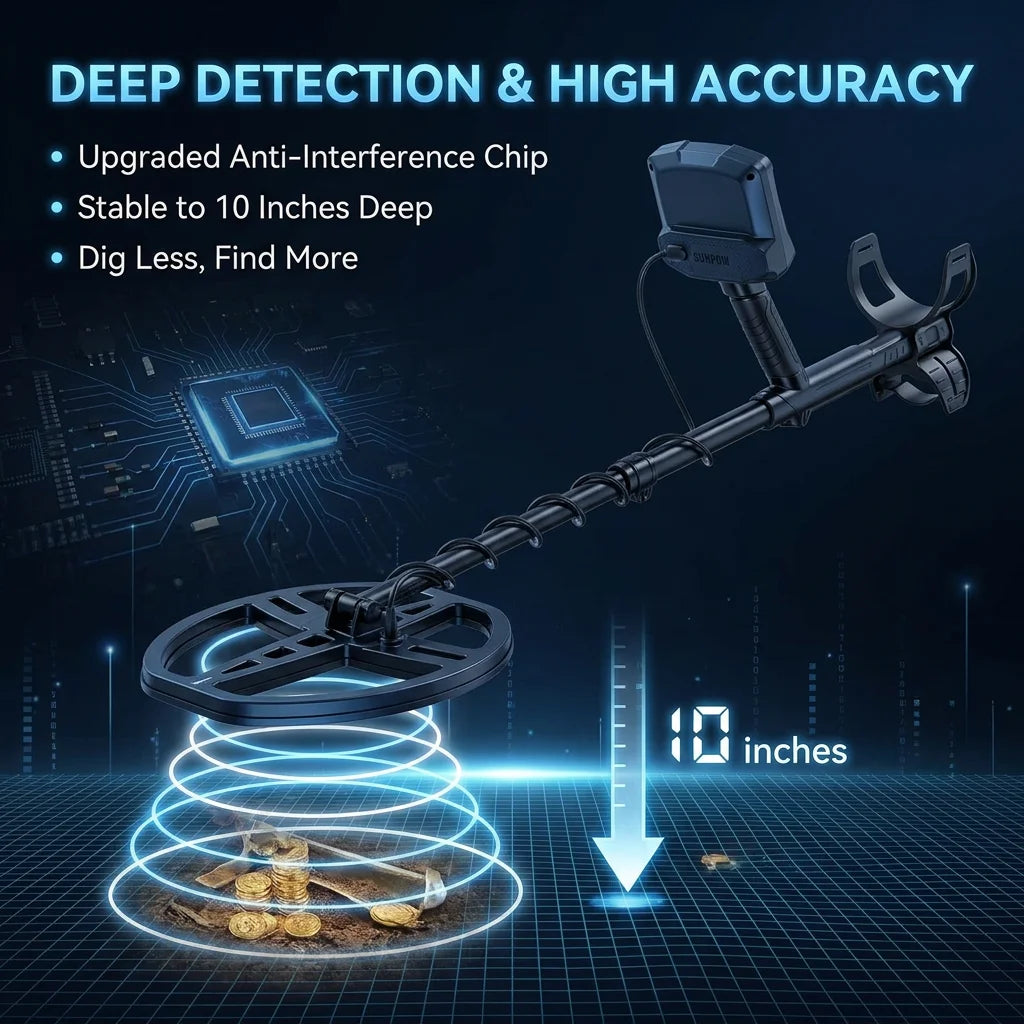 SUNPOW Professional Rechargeable Waterproof Metal Detector for Treasure Hunting