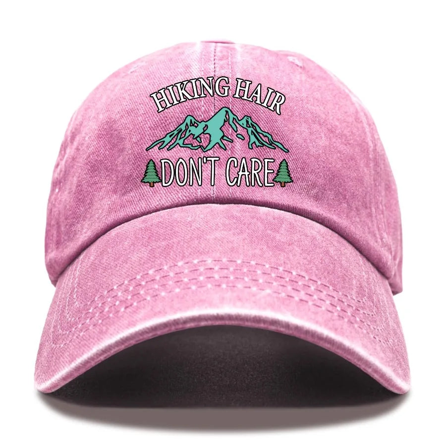Hiking Hair Don't Care Baseball Cap, Vintage Adjustable Cotton Cap, Birthday Thank You Gifts for Camping Lovers Hiker