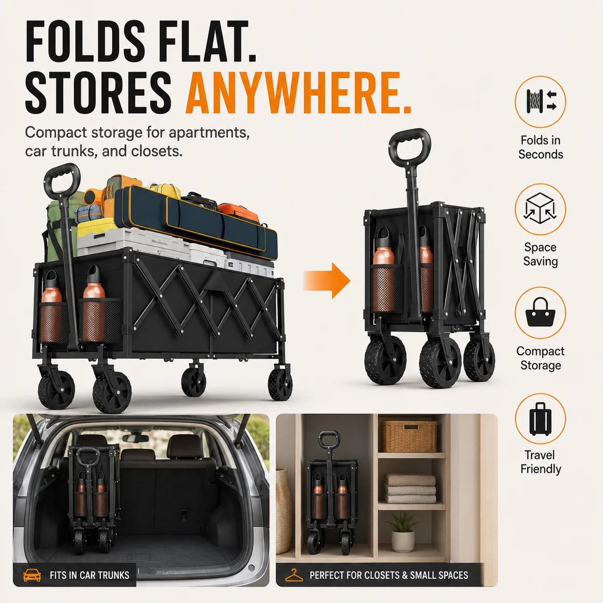 Heavy Duty Foldable Utility Wagon With All Terrain Wheels