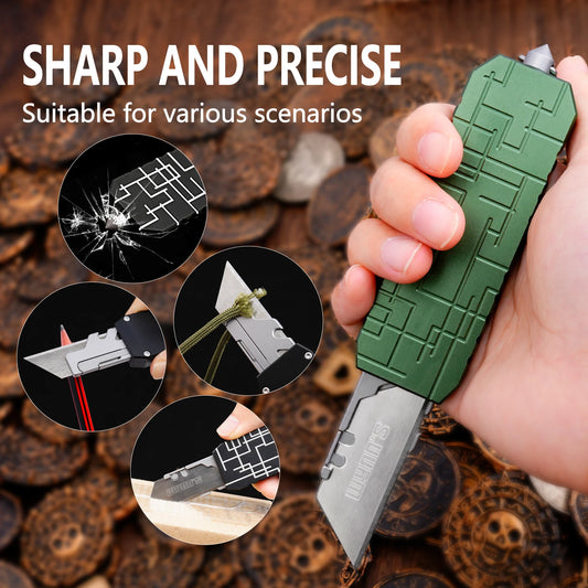 Aluminum Alloy Utility Knife, Pocket Knife with Clip, Box Cutter Knives, Outdoors EDC Tool Knife, With 10 Carbon Steel Blades