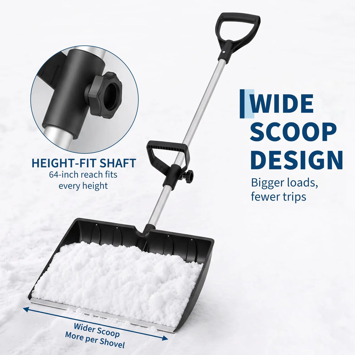 Heavy Duty Ergonomic Snow Pusher With Metal Cutting Edge