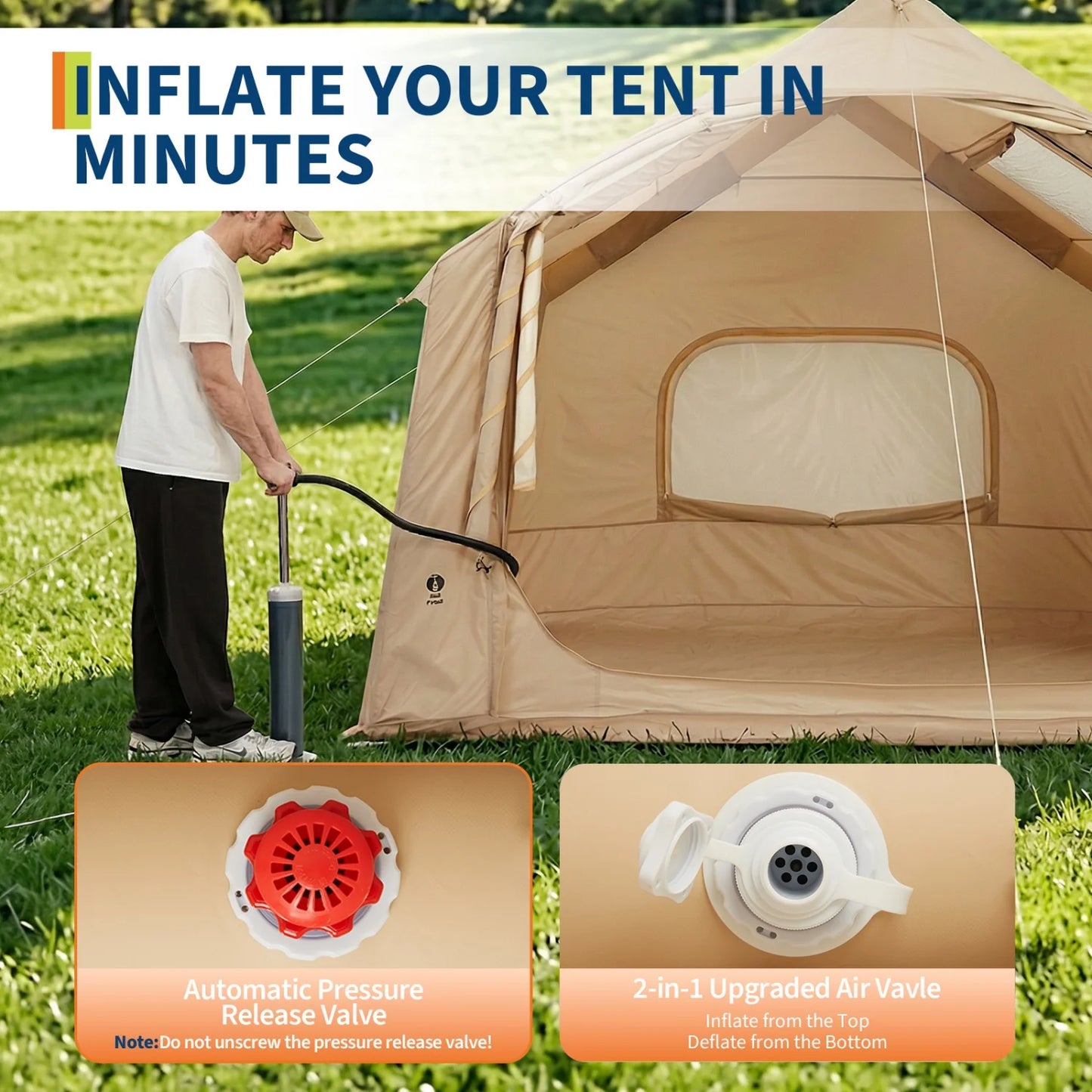 HiMISS Inflatable Camping Tent Hand Pump Weather Resistant Outdoor Shelter