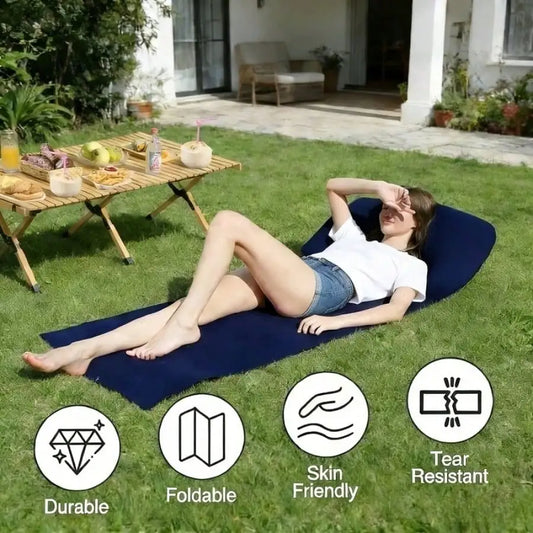 Inflatable Flocking Beach Mat with Integrated Pillow Headrest