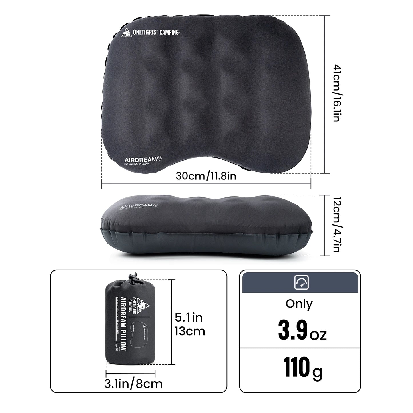 OneTigris Airdream Camping Pillow Portable Ultralight Inflatable Sleeping Neck Pillows for Travel Backpacking Hiking Trip