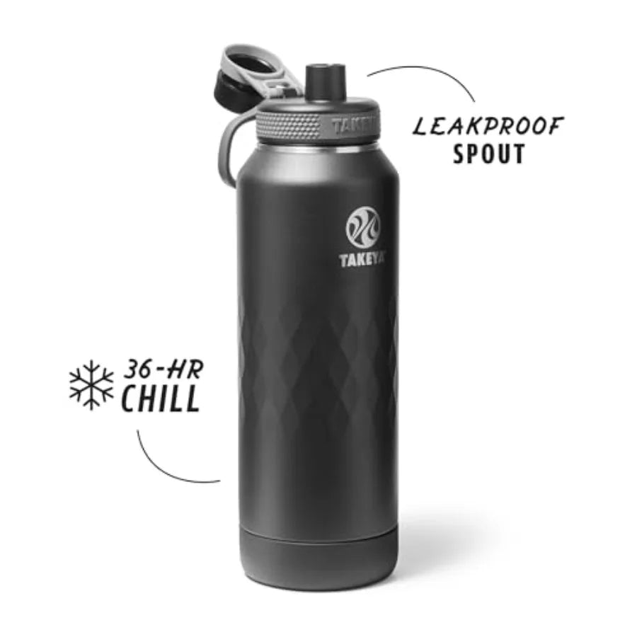 Sport Triple Insulated Water Bottle with Spout Lid and Ice Blocker,- Triple Wall, Leakproof, Stainless Steel Water Bottle for G