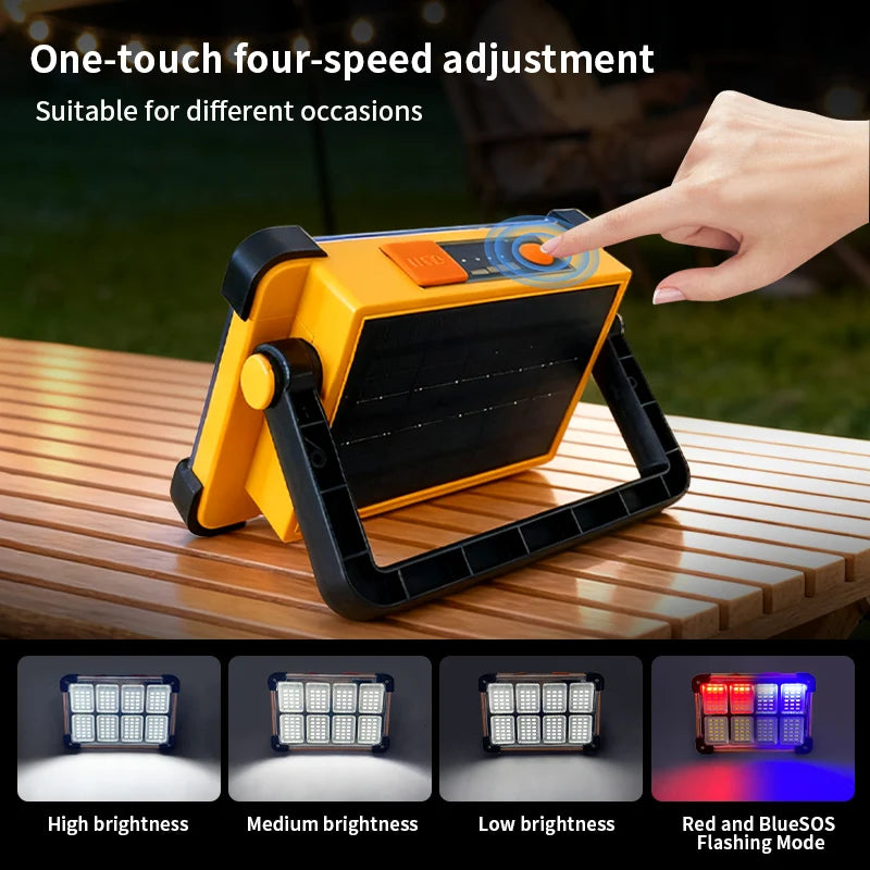 Solar Rechargeable Multifunctional LED Work Light, Portable Outdoor Floodlight-3600mah Lithium Battery, Suitable for Camping