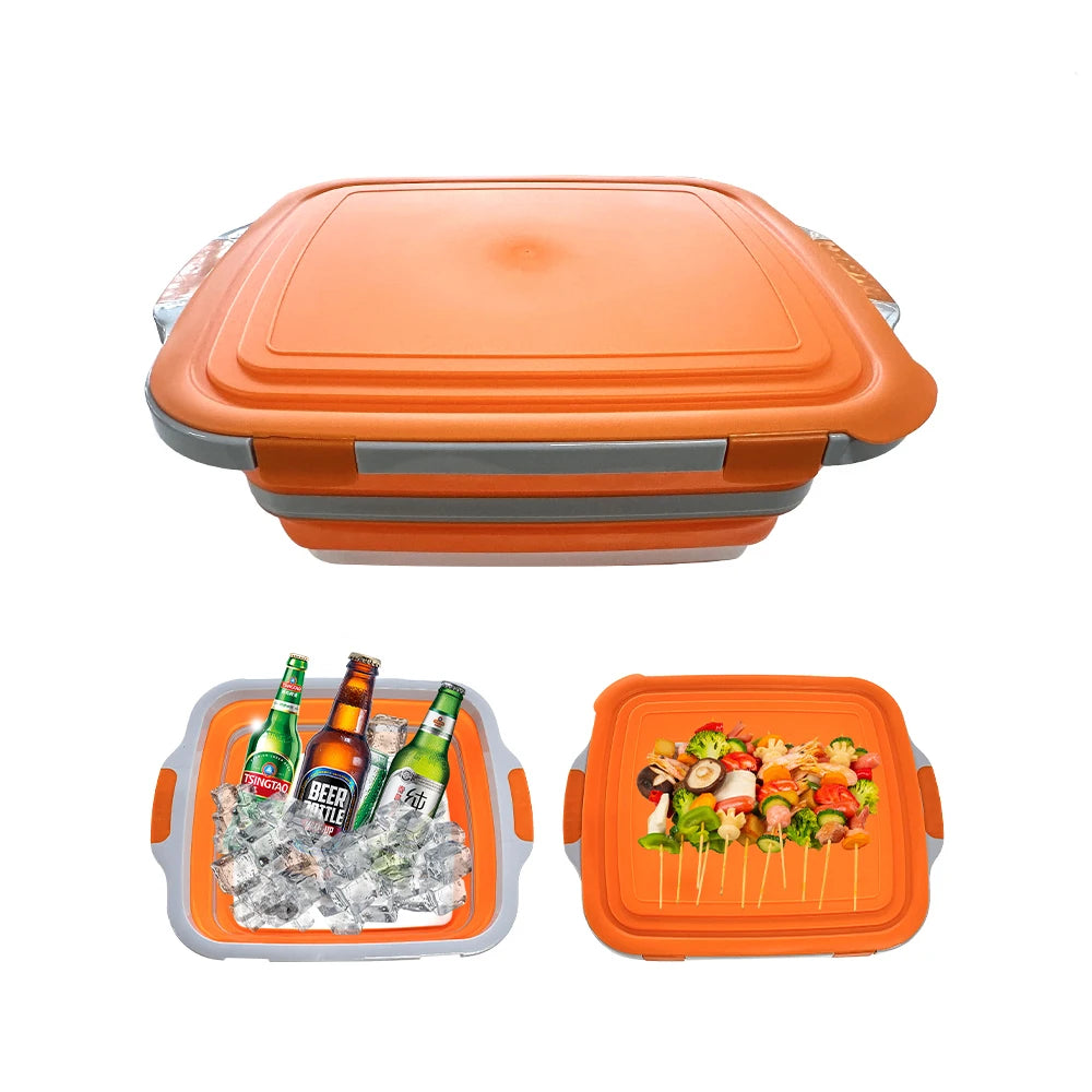 Portable Collapsible Food Prep Tub With Lid And Cutting Board