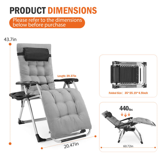 JHK Zero Gravity Reclining Camping Chair With Cushion Cup Holder