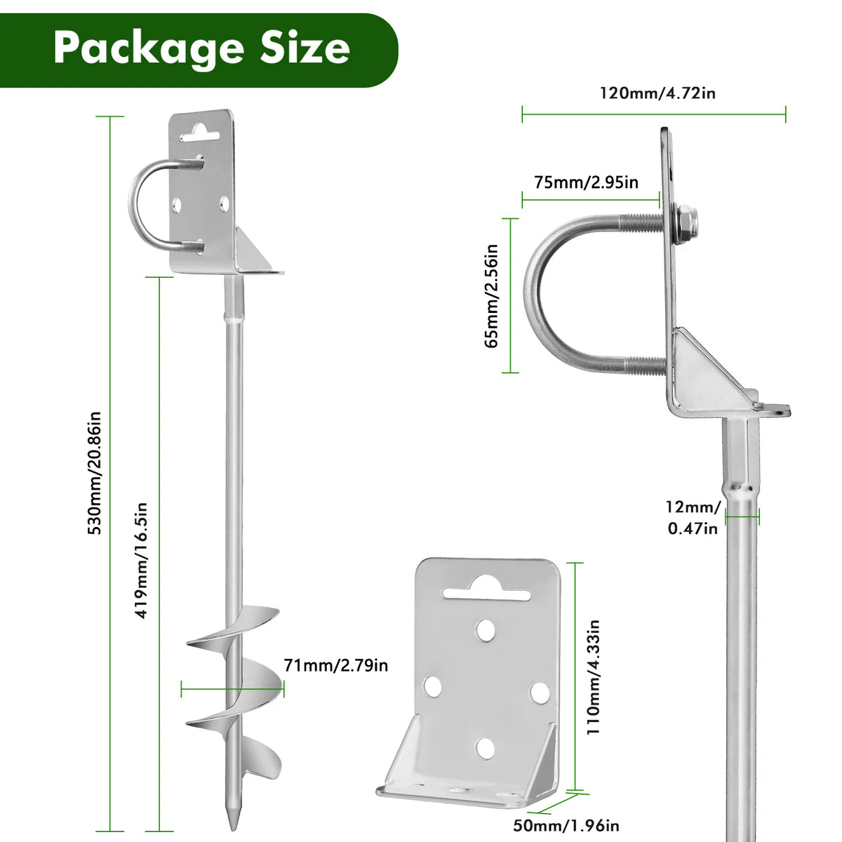 4 Pack 20 & 28 " Ground Anchors Screw in Shed Anchor with L Bracket Trampoline Anchor Spiral Swingset Anchors for Swing Set, Mobile Home, Fence, Playset, Tent, Canopy Carport  Silver Black