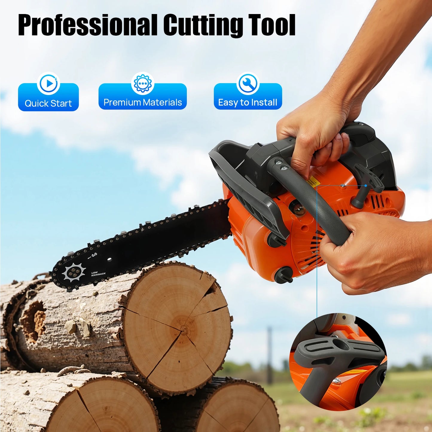 Top Handle Chainsaw 25.4CC Gasoline Chainsaw 2-Stroke Engine Chainsaw Woodworking Tools for Professional Logging Wood Cutting