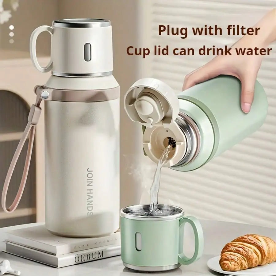 Vacuum Insulated Stainless Steel Thermal Water Bottle With Carry Strap