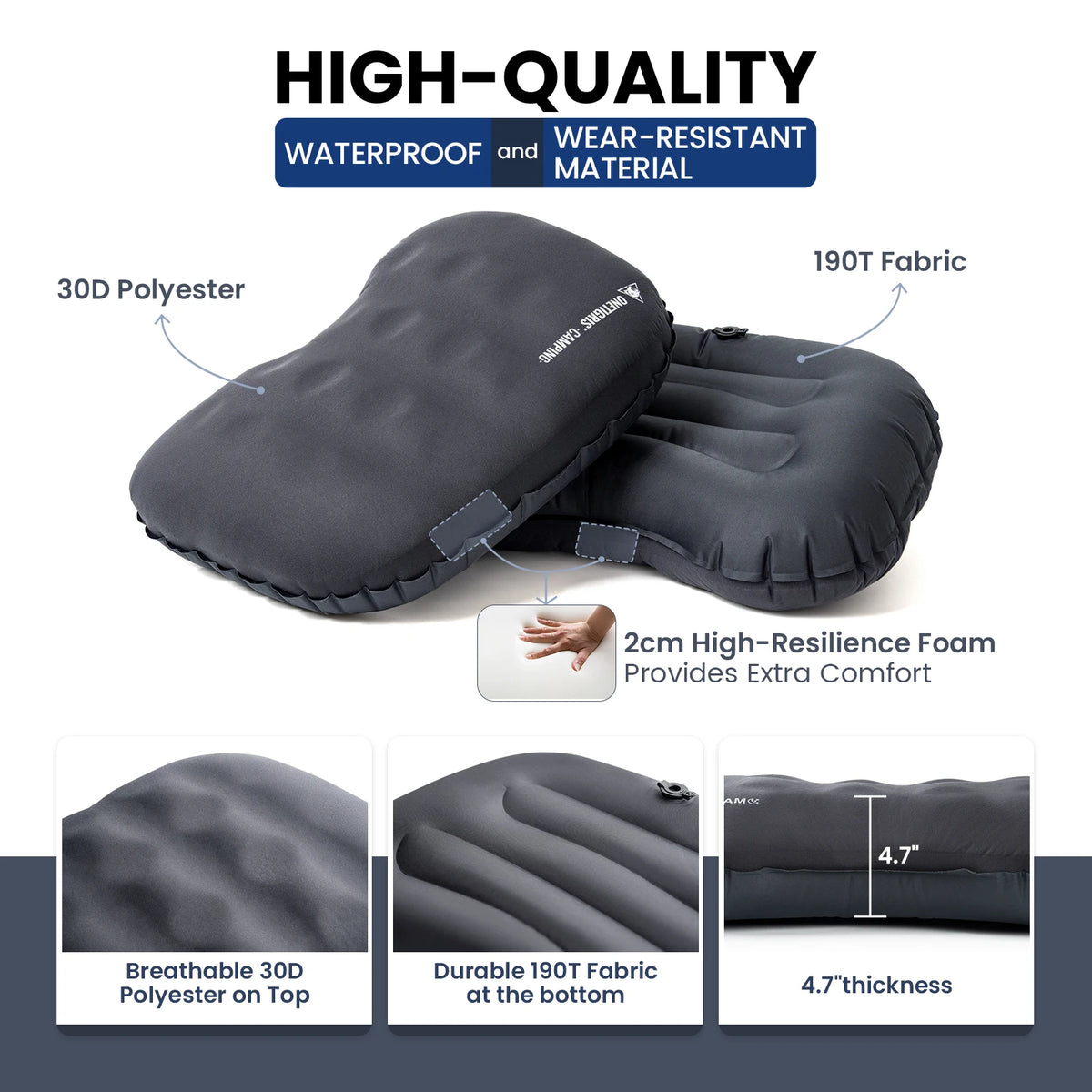 OneTigris Airdream Camping Pillow Portable Ultralight Inflatable Sleeping Neck Pillows for Travel Backpacking Hiking Trip