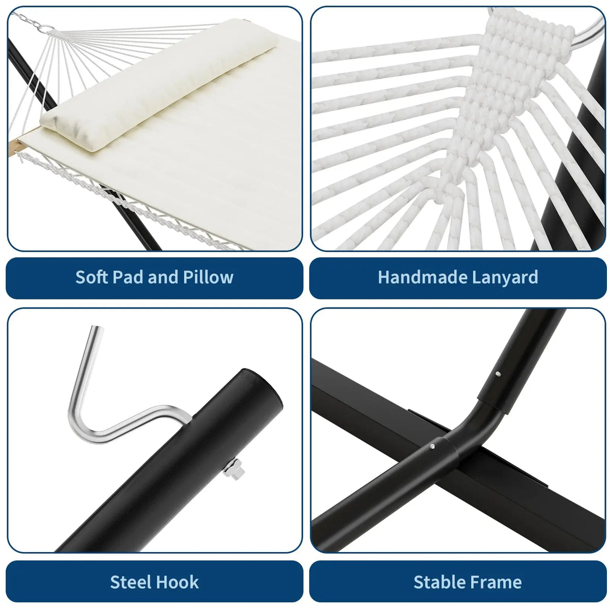 Heavy Duty Portable Double Hammock With Stand And Pillow