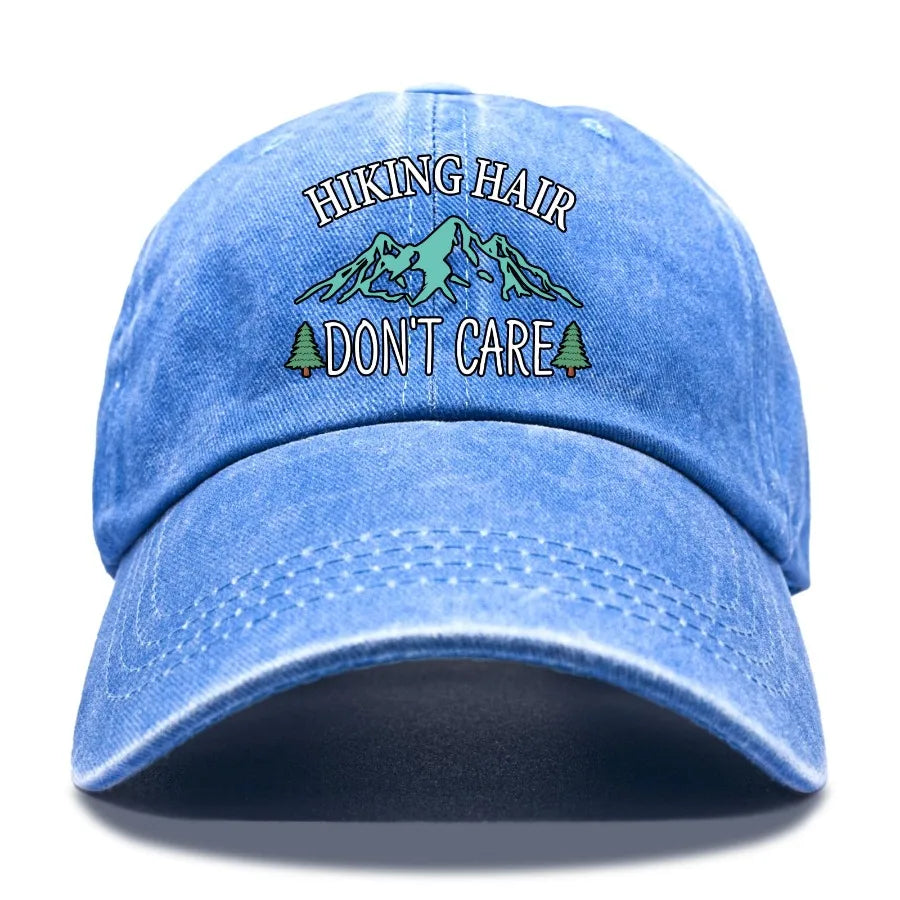 Hiking Hair Don't Care Baseball Cap, Vintage Adjustable Cotton Cap, Birthday Thank You Gifts for Camping Lovers Hiker