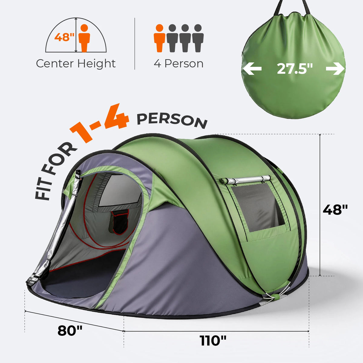 Instant Pop Up Waterproof Family Camping Tent With Front Awning