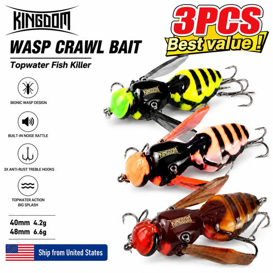 Kingdom 3pcs Fishing Lures Artificial Bait 4.2g 40mm 6.6g 48mm Floating Insect Bionic Swimbaits Wobblers Hard Baits For Bass Pike Fishing