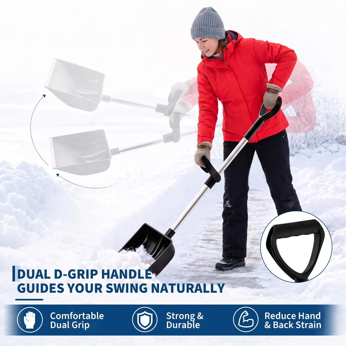 Heavy Duty Ergonomic Snow Pusher With Metal Cutting Edge