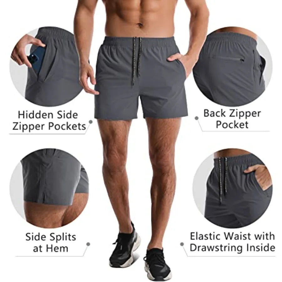 Men Quick Dry Athletic Running Shorts With Deep Pockets